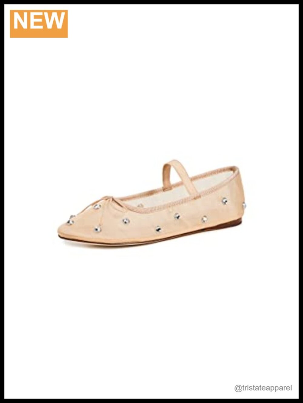 Mesh Ballet Flats with Crystal Bow & Elastic Strap